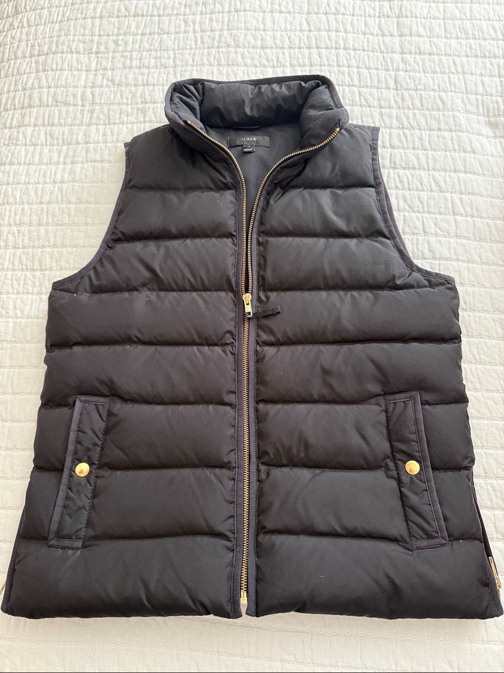 J. Crew Black Quilted Puffer Vest with Gold Hardware